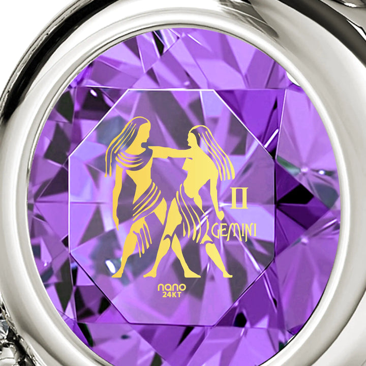 925 Sterling Silver Gemini Necklace Zodiac Heart Pendant 24k Gold Inscribed on Crystal