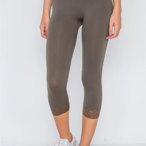 Olive Sports Yoga Seamless Stretchy Leggings with Lace Detail /3-3